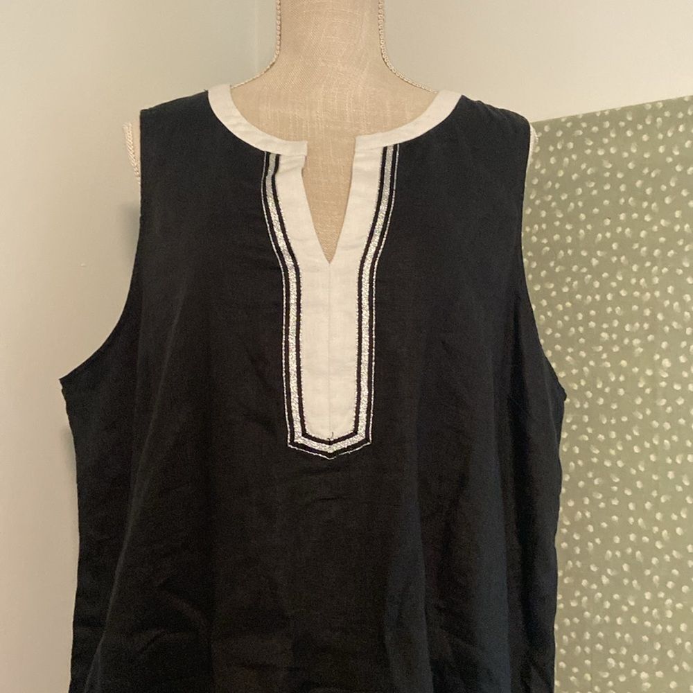 Tommy Bahama Black & White Silver Sleeveless 100% Linen Chic Dress Size XL - Picture 2 of 8
